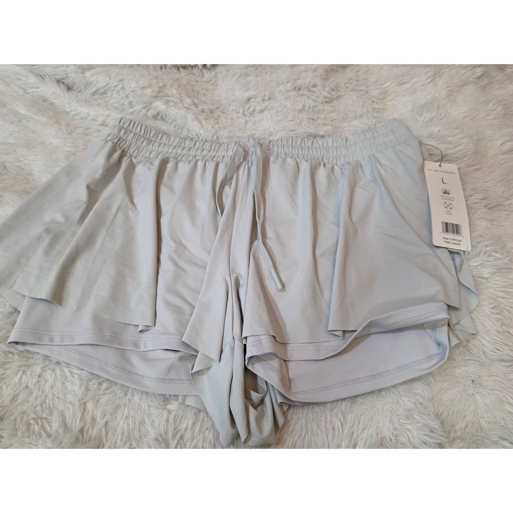 Green Tea 2-in-1 Flowy Butterfly Running Shorts Light Grey Womens L CHB5368
